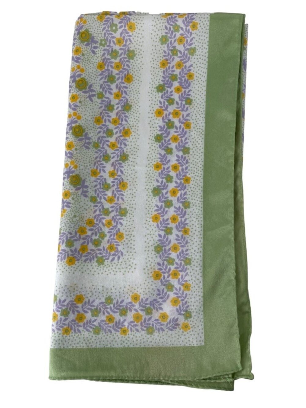 Vintage Yellow Purple Green Floral Print Square Scarf 100% Polyamide Nylon